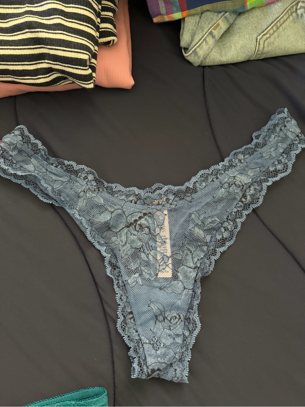 Victoria's Secret Lace Thong Panty in Slate Blue